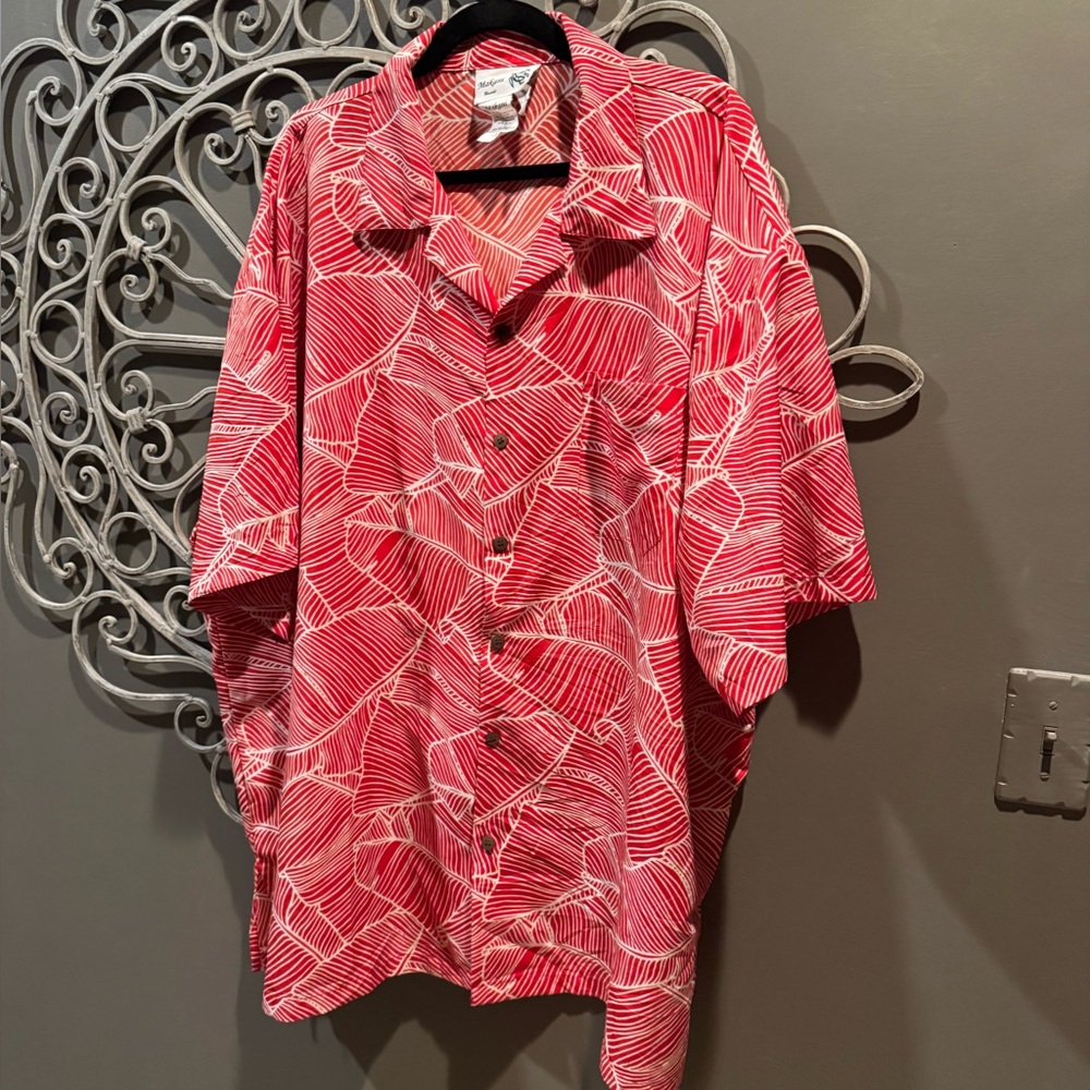 Vintage Men's Makani Hawaiian shirt red white floral pattern sz 3XL